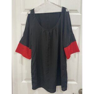 GLAM Cold Shoulder Mini Dress Tunic Size Small S Black/Red